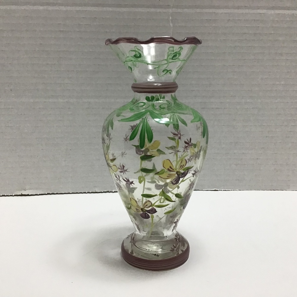 Vintage 1990s Tracy Porter Hand Painted 6.5" Fluted Glass Floral Bud Vase